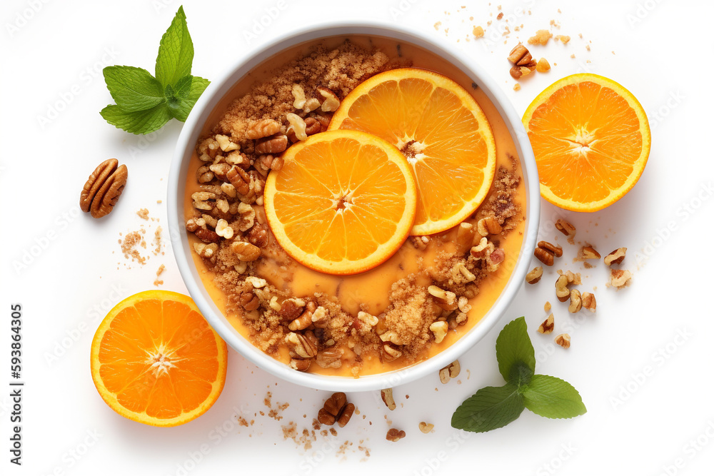 Orange smoothie bowl with granola pecans and coconut Orange smoothie bowl with granola pecans and coconut