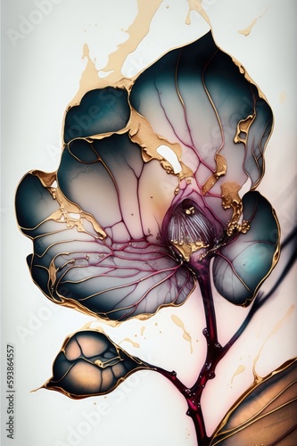 Beautiful abastract alcohol ink floral background, made with generative ai