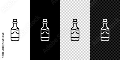Set line Bottles of wine icon isolated on black and white background. Vector