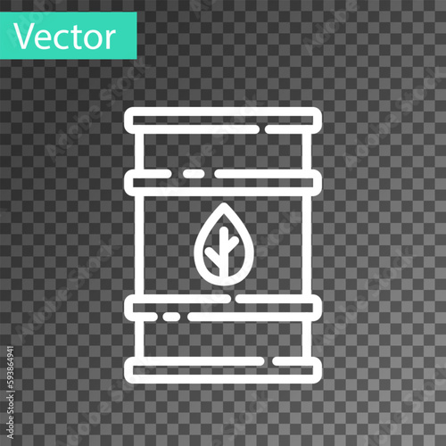 White line Bio fuel barrel icon isolated on transparent background. Eco bio and canister. Green environment and recycle. Vector