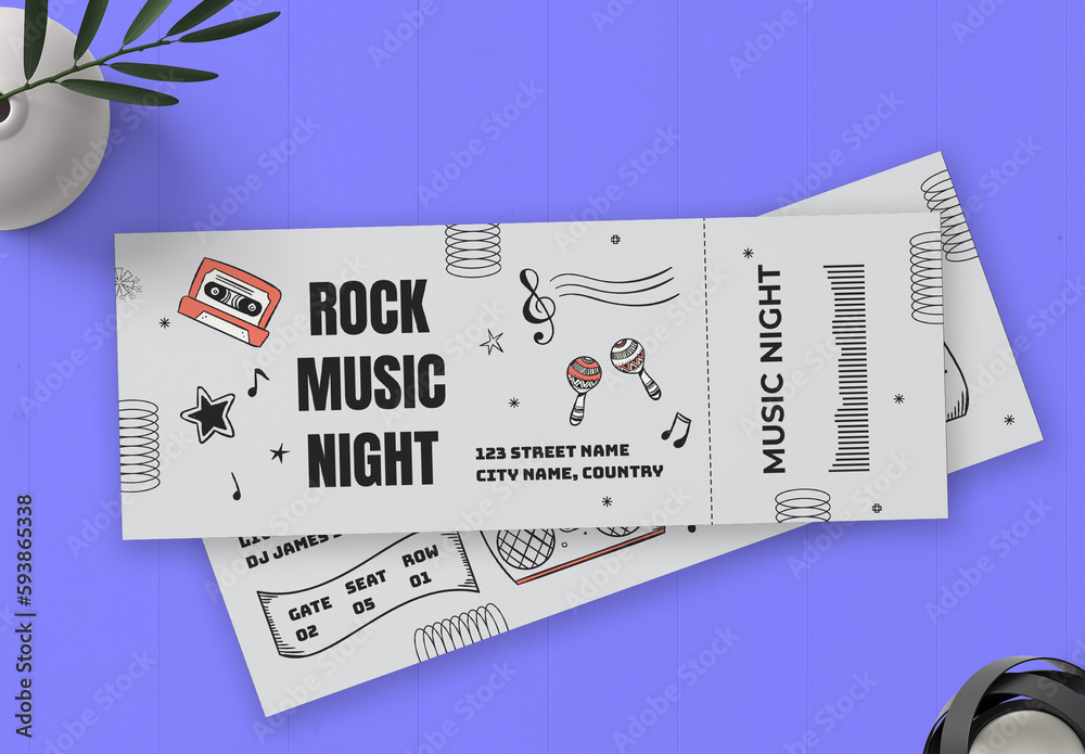 Music Night Party Ticket Design Layout Stock Template | Adobe Stock
