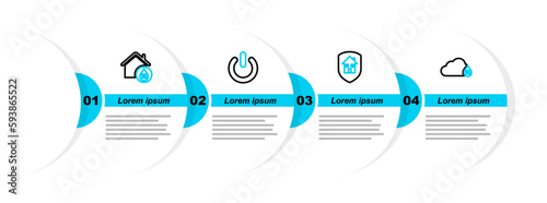 Set line Humidity, House, Power button and humidity icon. Vector