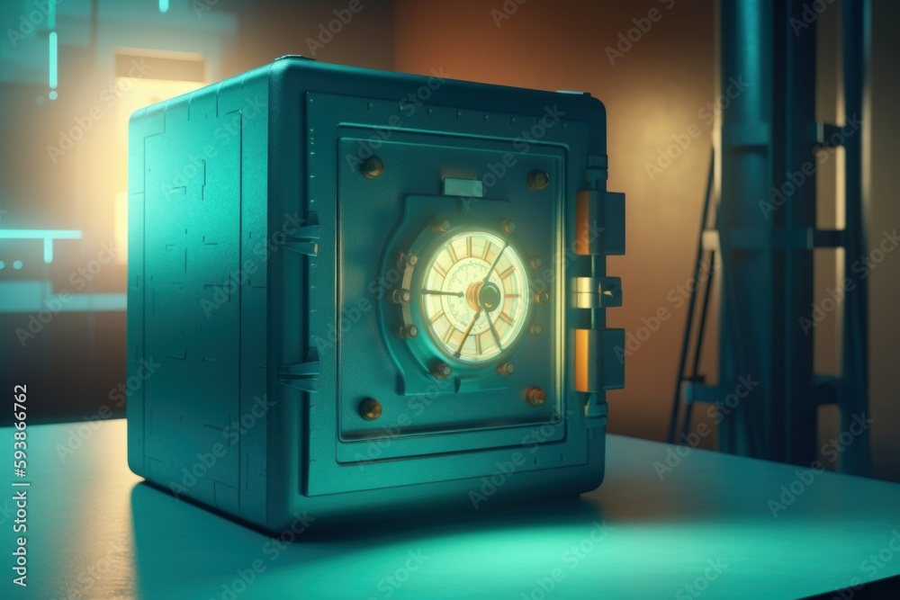 Fototapeta premium Safe box in room lights. Generate Ai