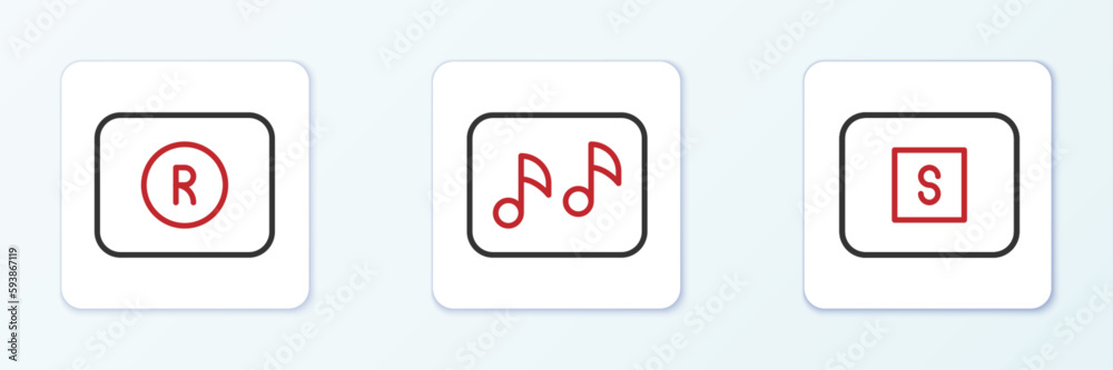 Set line Stop media button, Record and Music note, tone icon. Vector Set line Stop media button, Record and Music note, tone icon. Vector