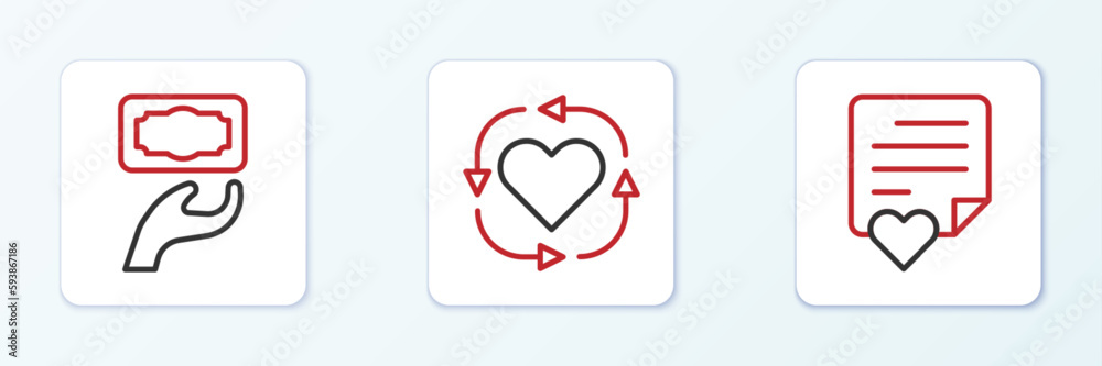 Set line Envelope with heart, Donation and charity and Volunteer icon. Vector Set line Envelope with heart, Donation and charity and Volunteer icon. Vector