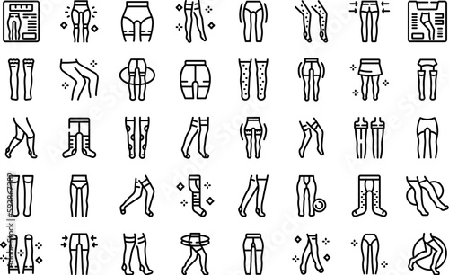 Pantyhose icons set outline vector. Woman fashion. Sexy model