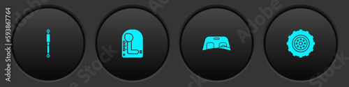 Set Shock absorber, Gear shifter, Car windscreen and wheel icon. Vector