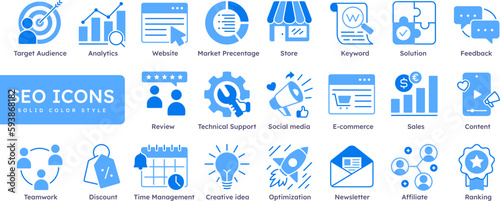 seo icon set solid style design