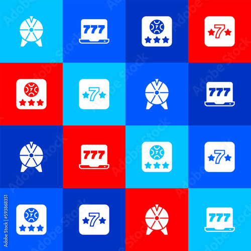 Set Lucky wheel, Laptop and slot machine, Online poker table game and Casino icon. Vector