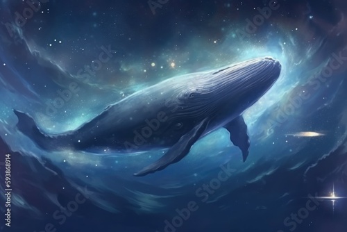 Big whale floating in stars. Generate Ai
