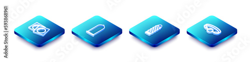 Set Isometric line Condoms in package, safe sex, Dildo vibrator and Silicone ball gag icon. Vector