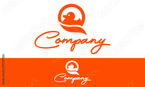 Orange Color Circle Rubber Duck Logo Design