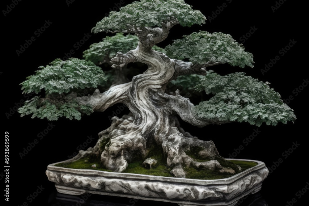 Bonsai tree on black background. Generative AI.