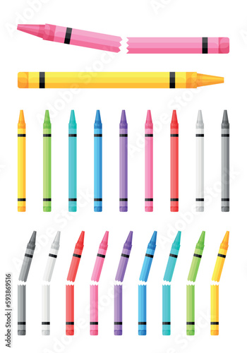 Collection de crayons pastel - Fournitures de bureau et matériel scolaire - Set de vecteurs colorés.