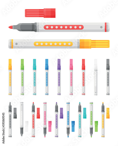 Collection de feutres marqueurs - Fournitures de bureau et matériel scolaire - Set de vecteurs colorés.