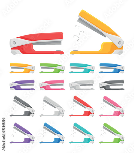 Collection d'agrafeuses - Fournitures de bureau et matériel scolaire - Set de vecteurs colorés.
