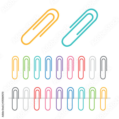 Collection de trombones - Fournitures de bureau et matériel scolaire - Set de vecteurs colorés.