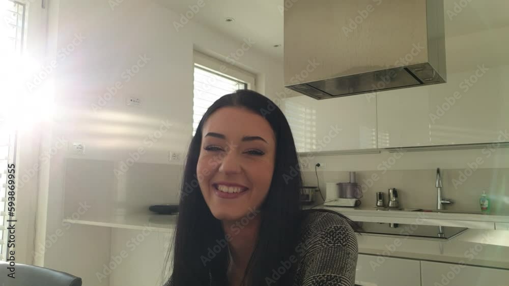 zoom in, portrait of young woman smiling and laughing zoom in, portrait of young woman smiling and laughing