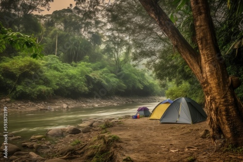 Camping jungle river. Generate Ai © nsit0108