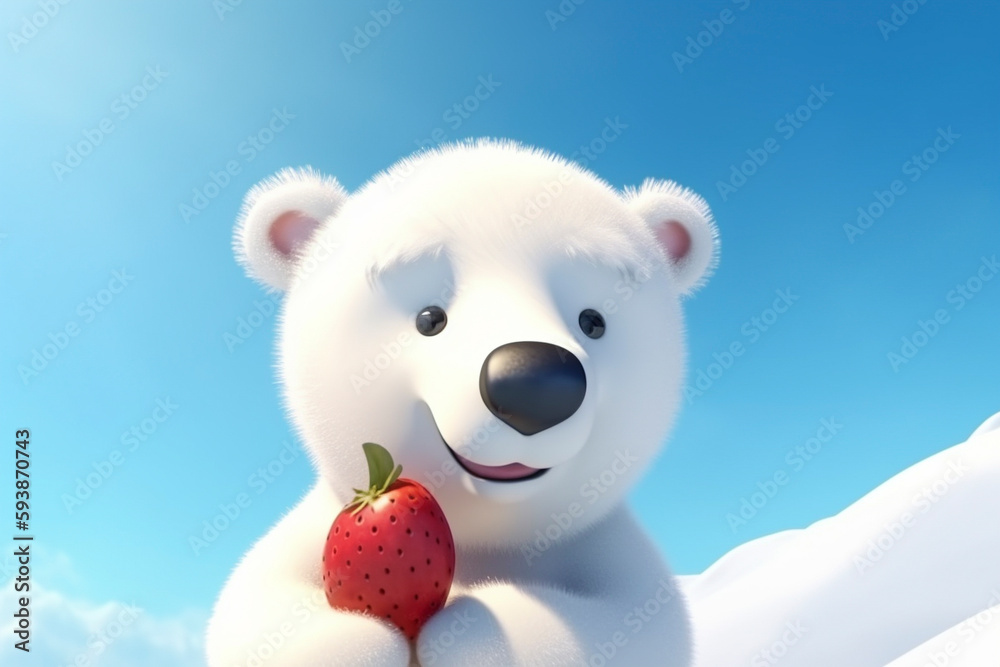 雪の中でイチゴを持ったかわいいシロクマ Generative AI 雪の中でイチゴを持ったかわいいシロクマ Generative AI