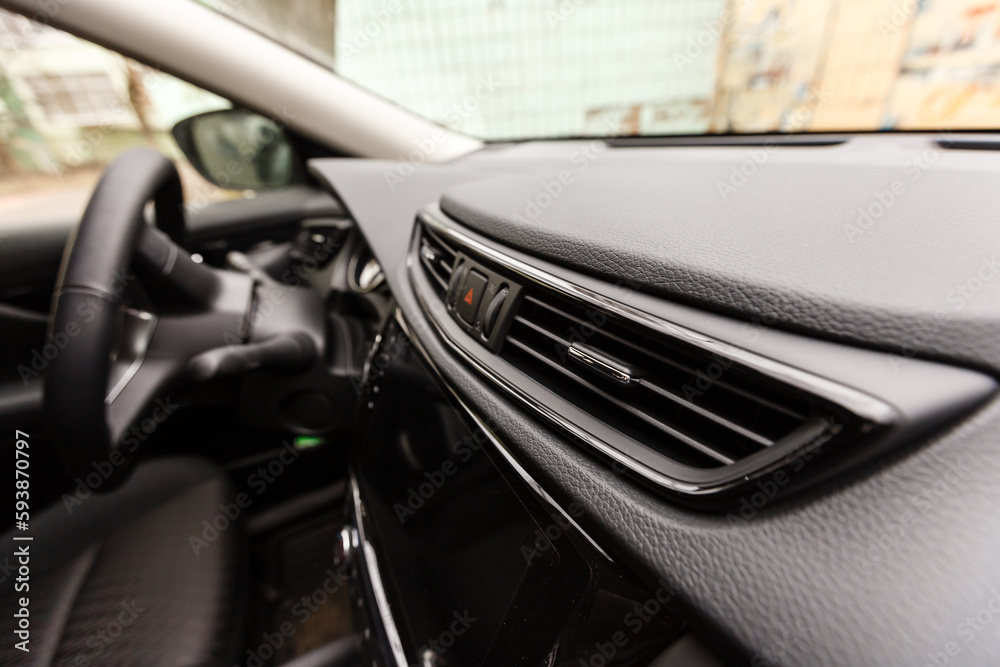Interior view of car with black salon Interior view of car with black salon