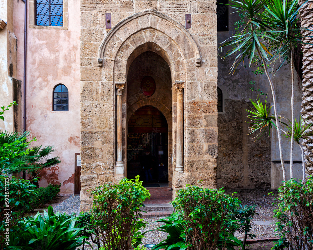 Entrance of the Belltower of church Martorana, Palermo. Sicily