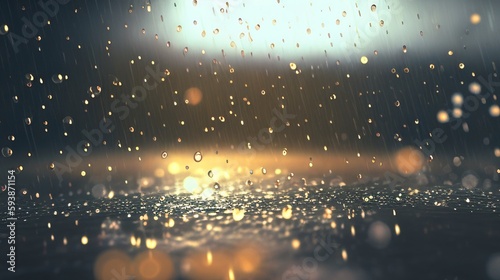 光で輝く雨と水滴のイメージ generative ai