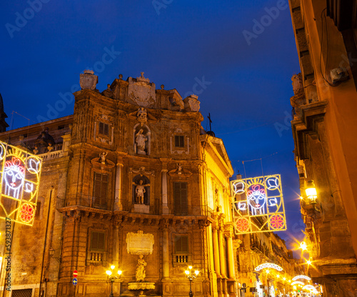 Building of the Quattro Canti square at sunset, Palermo photo