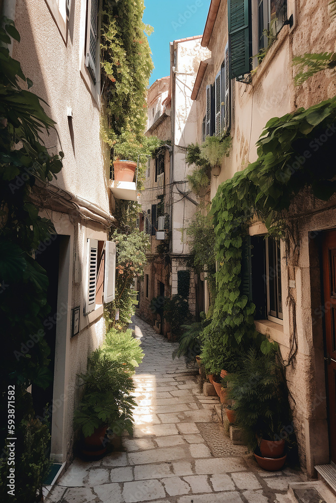 A narrow lane with old but beautiful European style houses