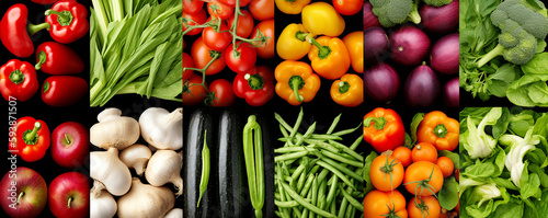 Assortment of fresh fruits and vegetables  Collage made  of vegetables and fruits  Food fresh and healthy concept  Generative AI  