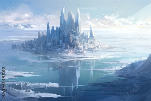 Castle city on ice island. Generate Ai © nsit0108