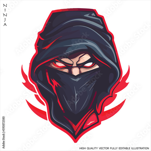 Ninja mascot logo vector template, Creative Ninja emblem design concepts. Fully editable Vector illustration.