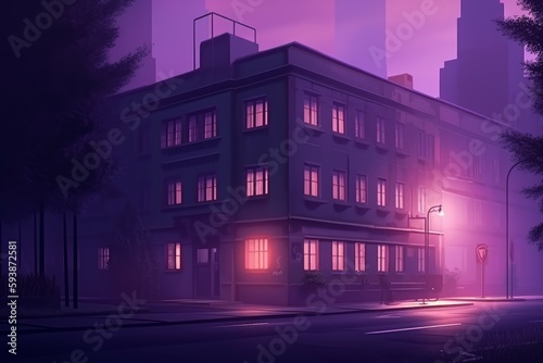 City purple night. Generate Ai