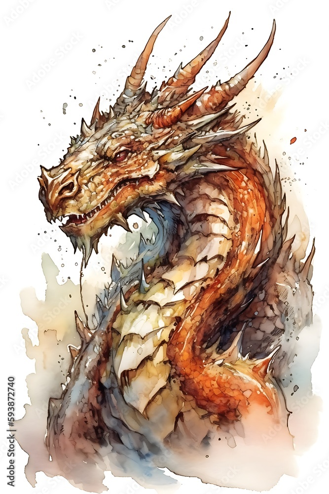 Drawn illustration of an epic dragon head with red eyes, clip art ...