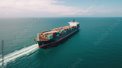 Container ship on the background of the sea, transporting colorful containers. ai generated 