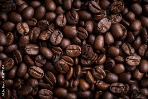 Coffee beans dark background. Generate Ai