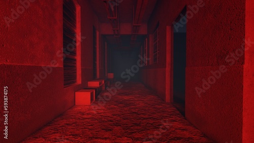 Fototapeta Naklejka Na Ścianę i Meble -  eerie abandoned building liminal space 3d render