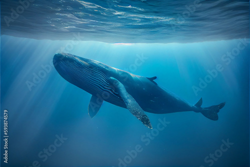 A big blue whale from the depth of the ocean. Generative AI