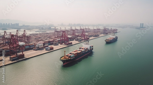 Aerial view of container terminal at Deep-Water Port  Generative AI © Muhammad Shoaib