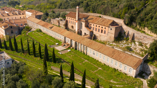 Aerial view of the Belvedere di San Leucio, a monumental complex located in Caserta, in Campania, Italy. It is Unesco world heritage site and an ancient Bourbons Royal residence and silk factory. photo