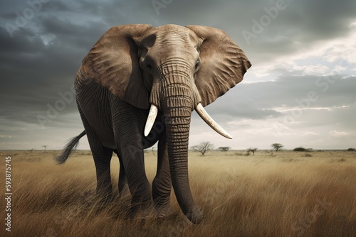Elephant in savanna. Generate Ai