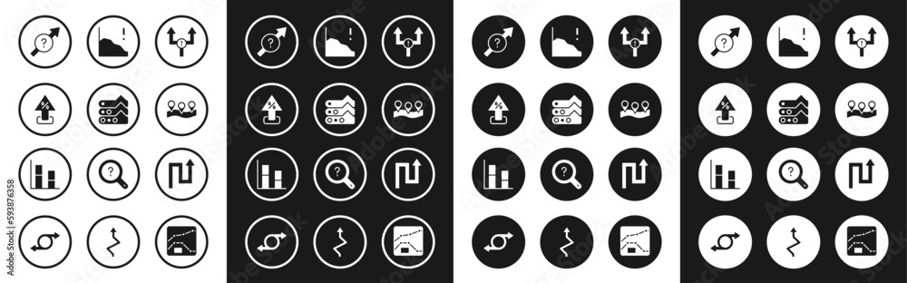 Set Arrow, Graph, chart, diagram, Percent up arrow, Location, Financial growth decrease, and icon. Vector Set Arrow, Graph, chart, diagram, Percent up arrow, Location, Financial growth decrease, and icon. Vector