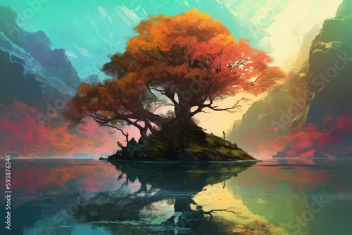 Fantasy land with tree. Generate Ai © nsit0108