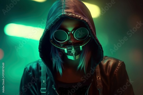 Cyberpunk girl in leather. Generate Ai