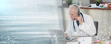 Portrait of doctor during online medical consultation; panoramic banner