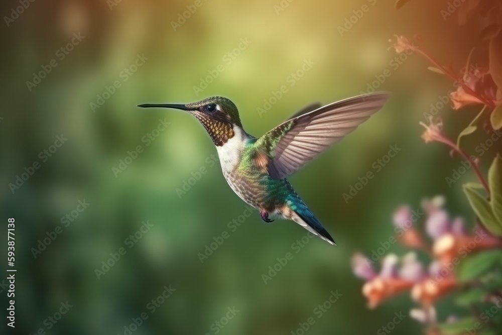 Fototapeta premium Flying hummingbird. Generate Ai