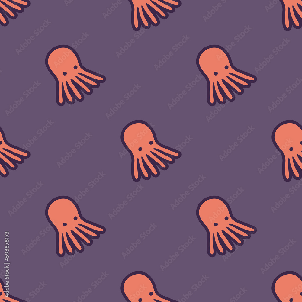 Fototapeta premium A cute purple and orange seamless pattern of the squid with a background in Beach Concept Summer Theme, illustration