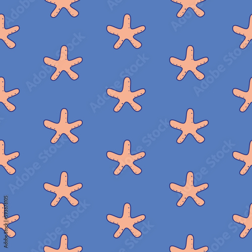 A cute blue and orange seamless pattern of the starfish with a background in Beach Concept Summer Theme, illustration