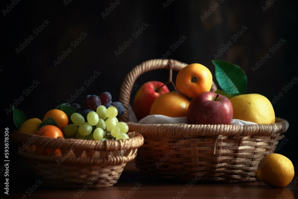 Two fruit basket. Generate Ai Two fruit basket. Generate Ai