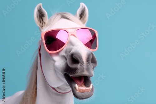 portrait animal background ai goggles horse fun funny colourful smile sunglasses. Generative AI. © SHOTPRIME STUDIO